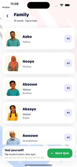 Family topic with audio buttons