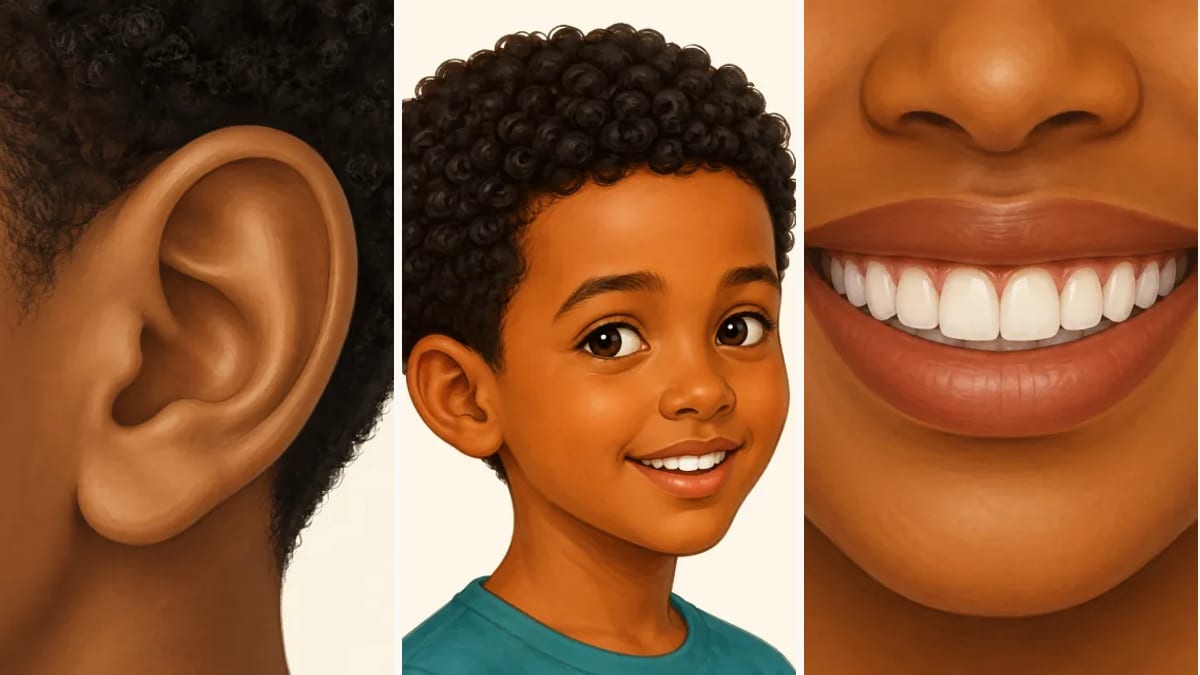 Illustration of an ear, a Somali boy and a smile